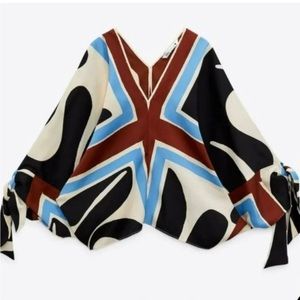 ZARA tied printed blouse